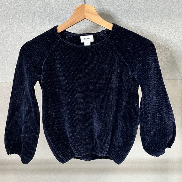 Old Navy Girls Trumpet Sleeve Chenille Navy Blue Sweater Size 6 - 7 - Picture 3 of 5